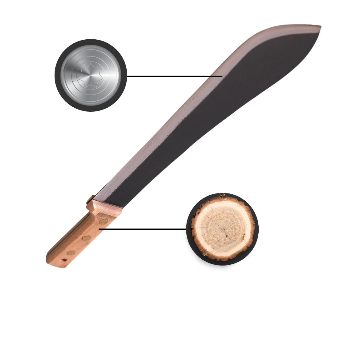 Machete Professionale con Fodero - Lama in Acciaio e Manico in Legno - Strumento da Taglio Outdoor Resistente per Campeggio