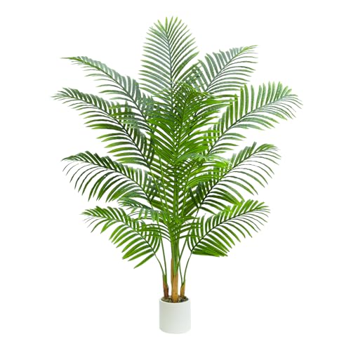 TXABL Artificial Palm Tree Indoor Plants 180 CM Fake Areca Palm Plant in White Pot, Faux Tropical Floor Plant Artificial Silk Plants for Home Office Living Room Farmhouse Modern Decor Indoor Outdoor