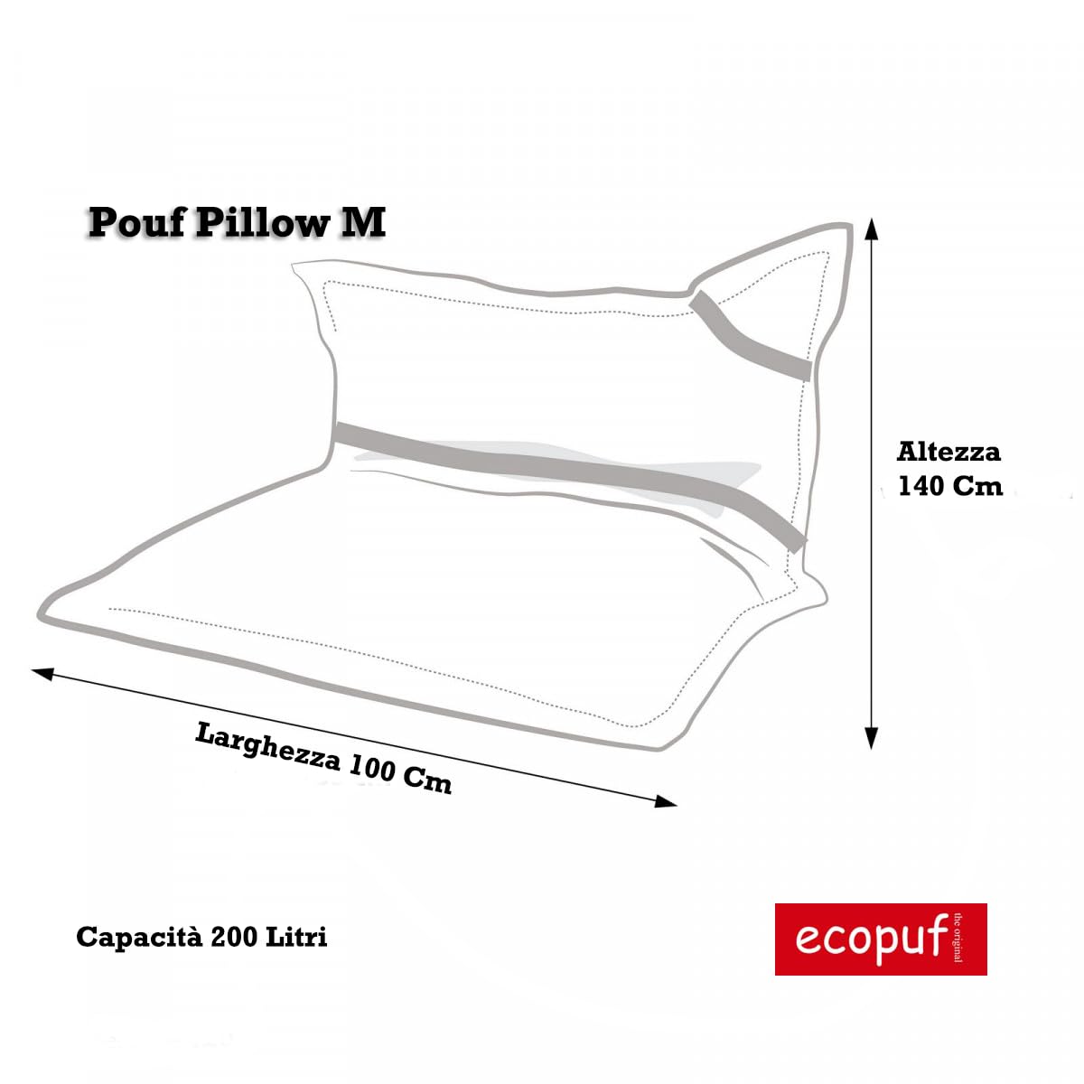 Ecopuf Coussin | Pouf géant XL 140 x 100 cm Design moderne | Pour s'asseoir et s'allonger confortablement | Housse amovible | Utilisation intérieure et extérieure | Pouf avec perles EPS | Housse