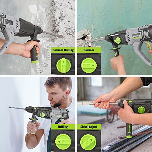 Image of WORKPRO 1-1 /4 Inch SDS-Plus Rotary Hammer Drill, 7.5AMP, Lightweight Corded Version for Concrete Demolition Chipping Rotomartillo, 5 SDS-Plus Bits