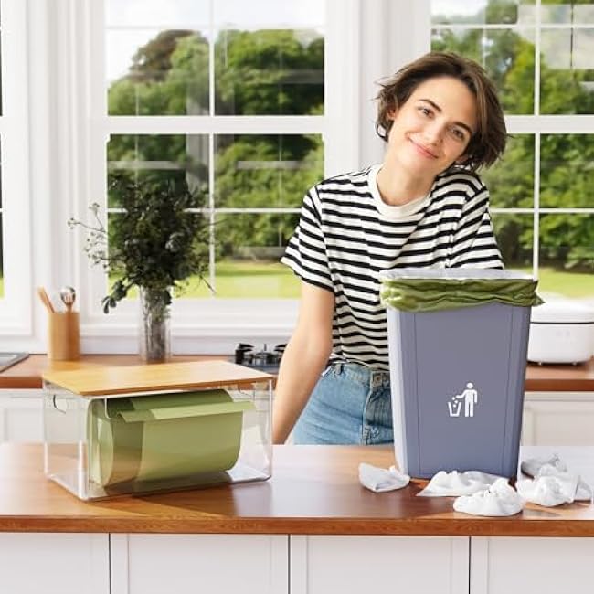 3 Pack Trash Bag Holder Dispenser with Lid, Extra Large Stackable Plastic Garbage Bag Holder Dispenser Under Sink for Kitchen, Pantry, Laundry Room, Cabinet Organizer and Storage