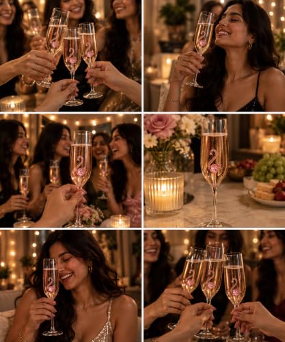 Image of Handcrafted Flamingo Champagne Flute Glass | Borosilicate Wine & Champagne Glass | Cocktail & Mimosa Glass | Gift for Weddings, Parties & Celebration (Flamingo Champagne Glass)