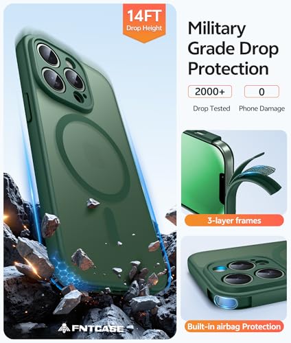 Image of FNTCASE for iPhone 13 Pro Case: [Compatible with Magsafe] Translucent Matte Cases with [Full Camera Protection] [Screen Protector] Military Grade Shockproof Protective Phone Cover - Green