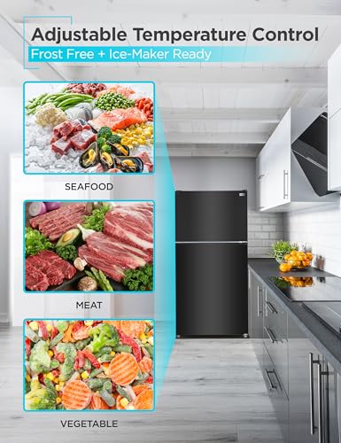 Image of BLACK+DECKER 24 Cu. Ft. Top Mount Refrigerator with Ice Maker, 2-Door Refrigerator with Top Freezer, Freezer with Icemaker and Adjustable Temperature Control, BR2400JIMB, Black