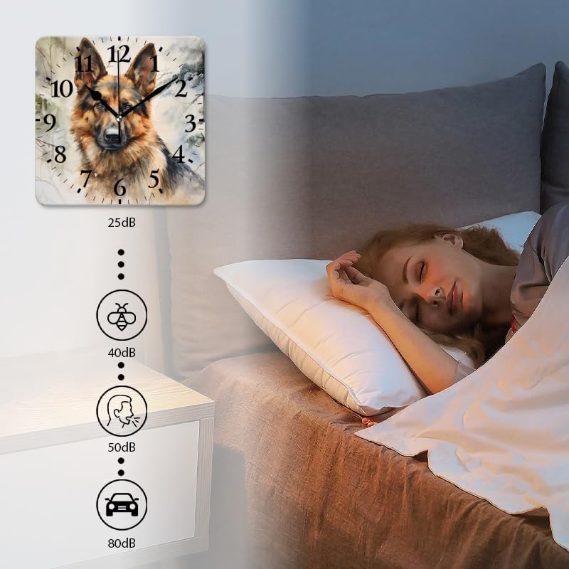 Battery Operated Wall Clocks Watercolor Painting of Elegant German Shepherd in Winter Forest Silent Non-Ticking Decor Clock with Photo for Bathroom,Office(14inch)