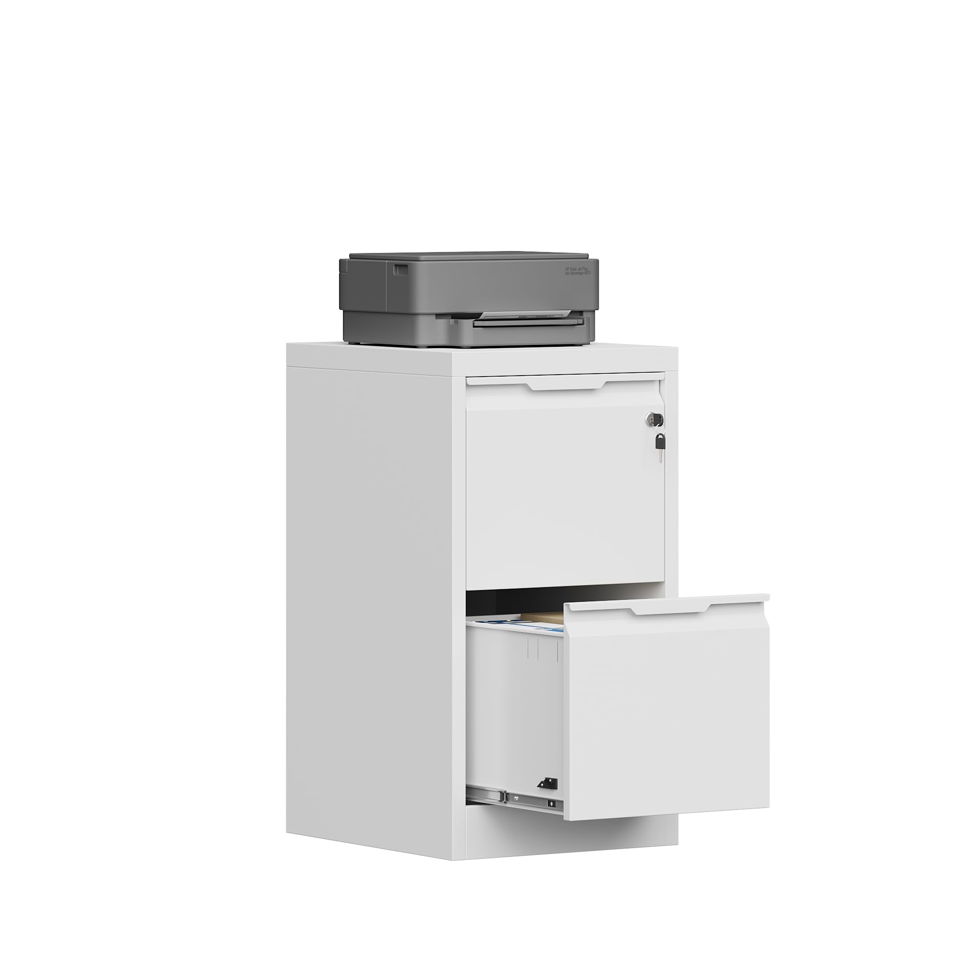 2 Drawer File Cabinet, Metal Vertical File Cabinets with Lock for Home Office, Locking File Cabinet Hanging Files for A4/ Legal/Letter, Assembly Required (White, 2 Drawer - 15" W)