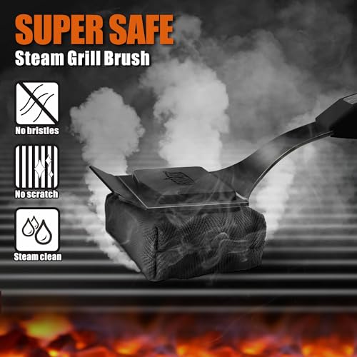 Image of GRILLART Grill Brush Bristle Free. SteamWizards BBQ Replaceable Cleaning Head, Seamless-Fit Scraper Tools for Cast Iron /Stainless-Steel Grates Griddle, Safe Barbecue Grill Cleaner Brush-Dark Black