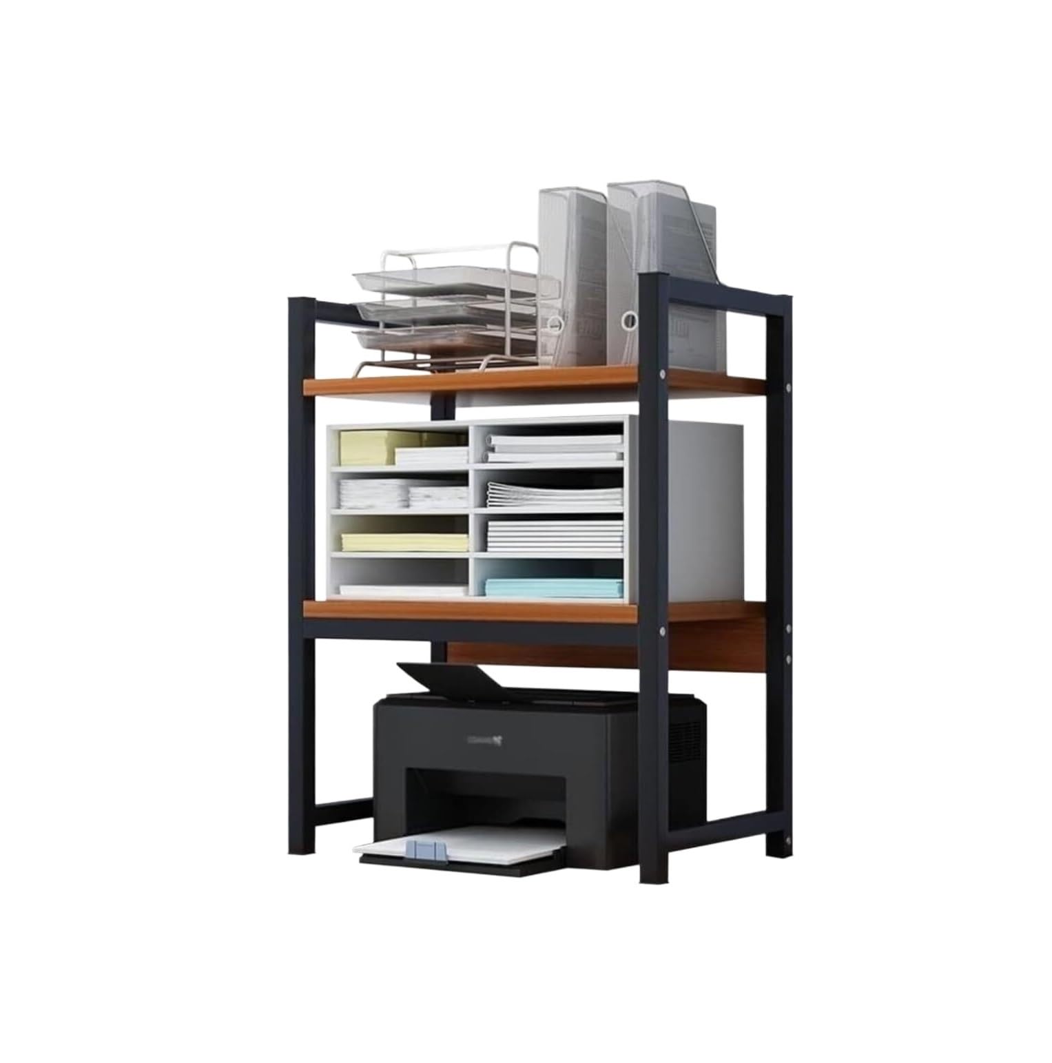 Étagère micro-ondes double couche et support imprimante noir