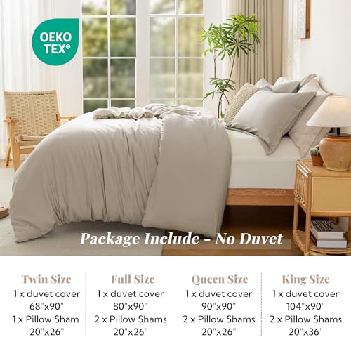 Image of MILDLY Duvet Cover Cal King Ultra Soft Comforter Cover Set 3pcs, Linen Grey | Washed Microfiber Cotton-Like, Breathable Comfort, Hidden Zipper, 8 Corner Ties, OEKO-TEX Certified, Fade Resistant