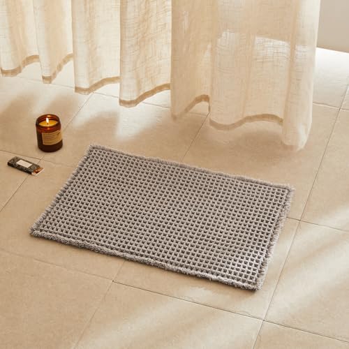 TYUU Waffle Bath Mat, Boho Bathroom Rugs Non Slip Washable