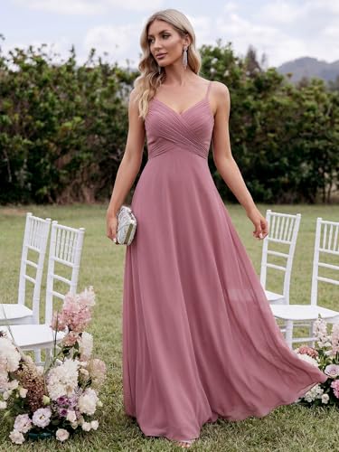 Image of Ever-Pretty Women's Summer Backless Spaghetti Strap Chiffon Bridesmaid Dresses Empire Waist Formal Wedding Guest Dress