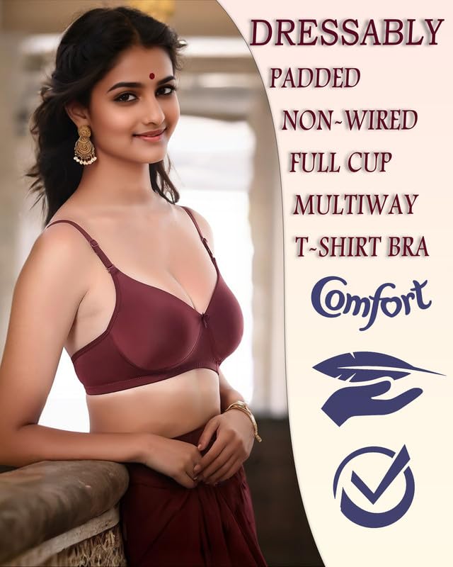 Image of Full Coverage Seamless Soft Comfort Padded Bra,Non-Wired T-Shirt Bra for Women and Girls.
