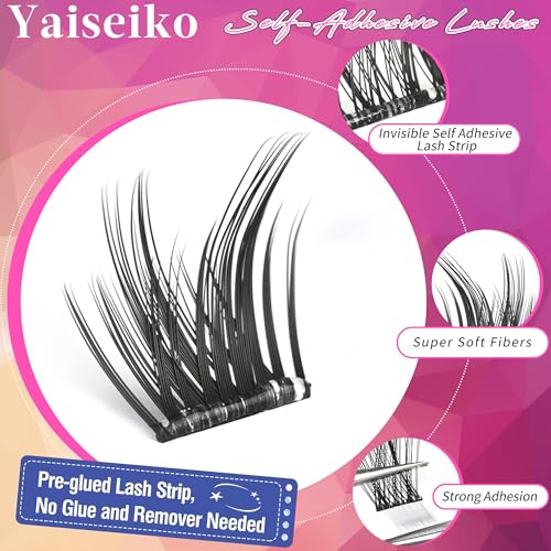 Self Adhesive Lash Clusters Natural Self Adhesive Lashes Clusters Press on Lashes No Glue Needed Wispy C Curl Individual Lashes Kit by Yaiseiko(120Pcs,10-16MM)
