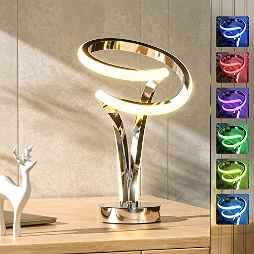 airnasa Modern Spiral RGB Table Lamp, Touch Dimmable LED Nightstand Lamp, 10 Light Modes Bedroom lamp, Unique Lamps for Home Decor Living Room Bedroom Office, Cool Lamps for Ideal Wish List