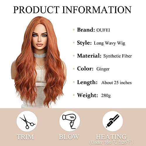OUFEI Long Wavy Ginger Wigs for Women Natural Synthetic Hair Heat Resistant Wigs for Daily Party Cosplay Wear - Image 2