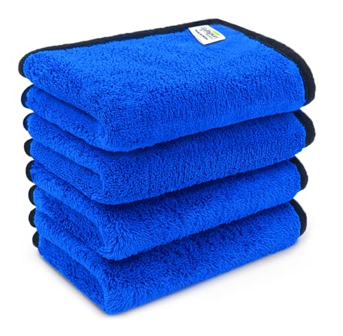 Image of SOFTSPUN Microfiber Baby Hand & Face Wipes 280 GSM 20x30 Cms 4 Piece Towel Set Blue! Super Soft & Comfortable for Newborn Baby and Kids Quick Drying Ultra Absorbent in Small Size.