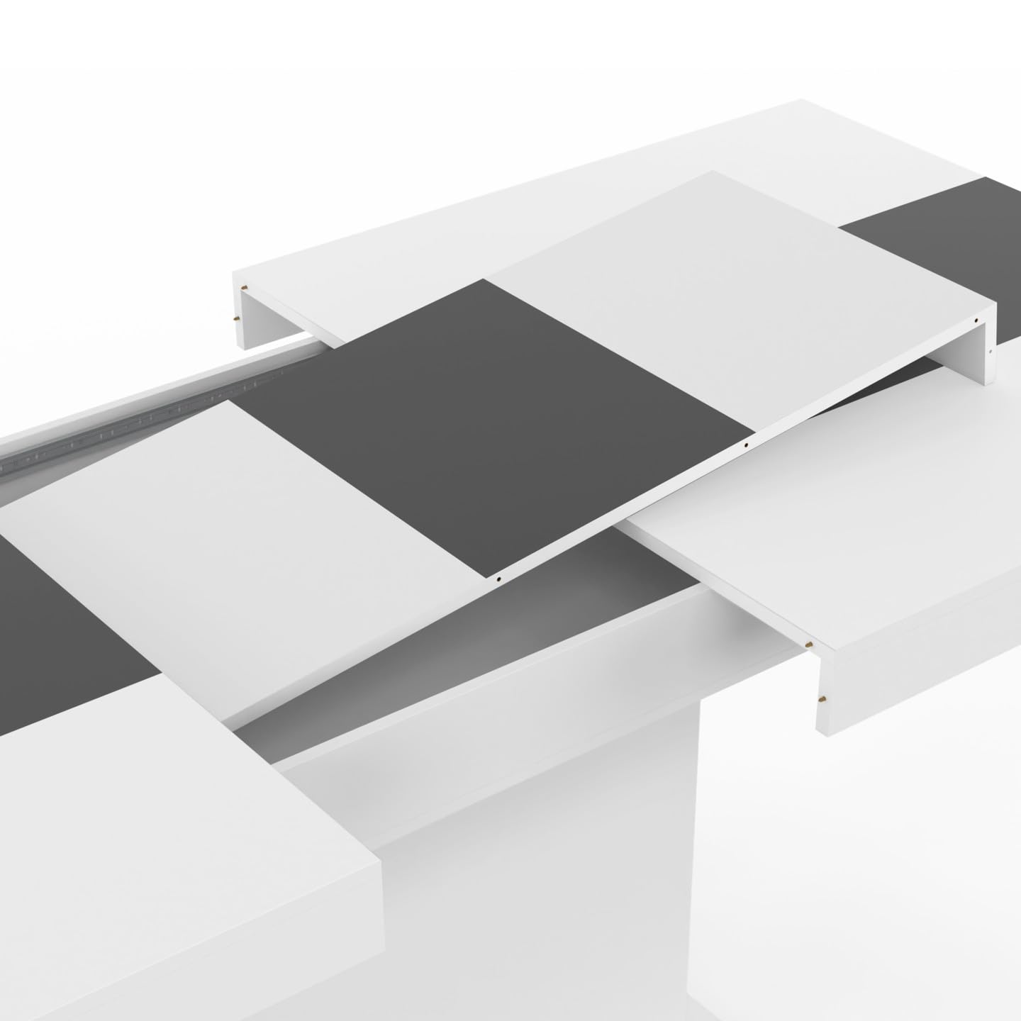 IDMarket - Tavolo da pranzo rettangolare allungabile EDEN 6-10 persone bianco con fascia centrale grigia 160-200 cm