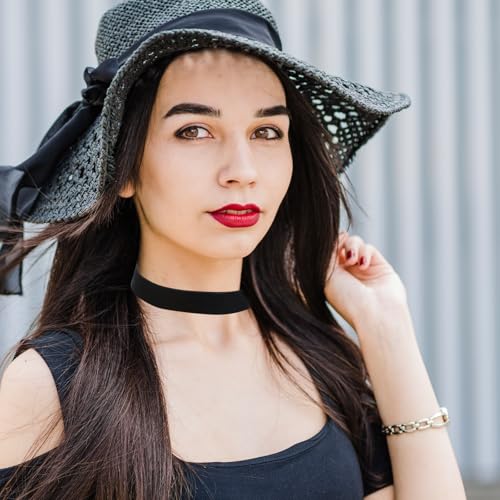 Trinkrittey Velvet Chokers Schwarz Band Choker Samt Halsketten Set Schwarz Damen Halsband Halsketten mit Kette Band Choker Stretch Kragen Halsreifen für Mädchen Frauen, 2-teiliges, 1/2 cm Breit