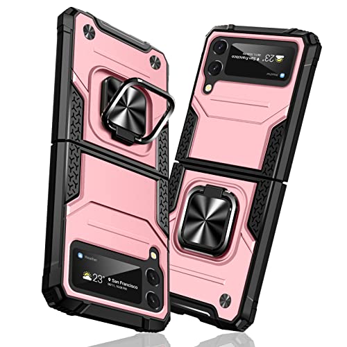 TMUJWS Samsung Galaxy Z Flip3 5G 用ケース リング 衝撃吸収 耐衝撃 TPU+PCバンパー 二重構造 米軍MIL規格 全面保護カバー 滑り防止 車載ホルダー対応 擦り傷防止 滑り止め 軽量 薄型 ギャラクシー z flip3