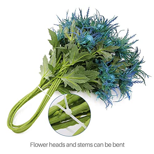 Liucogxi 3 Branch Long Stem Navy Blue Artificial Thistle Flower Bouquet Rustic Blue Thistle Flower Fake Spray Eryngium Sea Holly For Decor Home Wedding Bouquet #TOP7