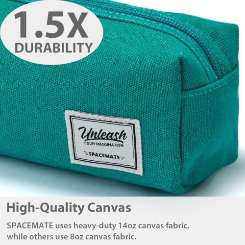 Image of SPACEMATE Pencil Case Pouch Box Bag School Supplies Girls Boys Kids, Cute Preppy Stuff Large Big Capacity Aesthetic Canvas Pen Organizer, Back to College Stationary, Teal, Simple Style, 1200ml