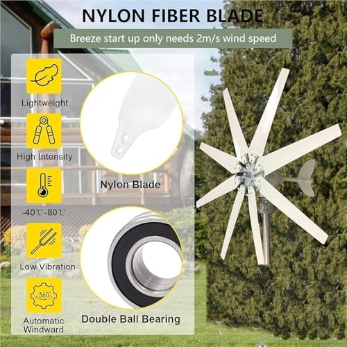 15000W Wind Turbine Generator Kit with 8 Blades & MPPT Controller, 12/24/48V/110V/220V, Ideal for Hybrid Solar Systems, Marine, RV, Home Power Solutions (24V)