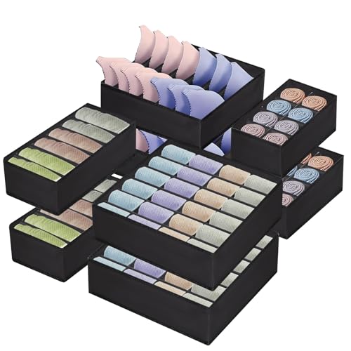 Shodiffy Juego de 8 Organizadores para Cajones de Ropa Interior, Organizador de Armario con Compartimentos, Caja de Almacenaje Plegable No Tejidos para Calcetines Corbatas Bufandas Negro Shodiffy Juego de 8 Organizadores para Cajones de Ropa Interior, Organizador de Armario con Compartimentos, Caja de Almacenaje Plegable No Tejidos para Calcetines Corbatas Bufandas Negro