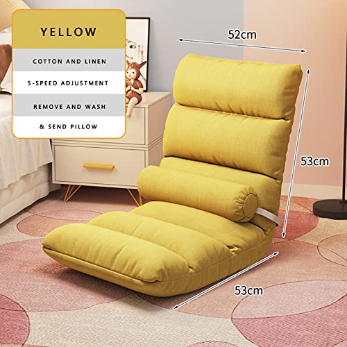 Silla de suelo ajustable para meditación y juegos en interiores, respaldo de 5 velocidades, asiento plegable con soporte lumbar extraíble, color beige, perfecta para relajación y comodidad