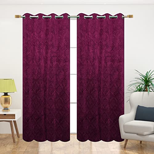 Image of Fabrilia Velvet Eyelet Window Curtain 5 feet Long for Living Room /Bedroom, Wine, Pack of 1 Piece