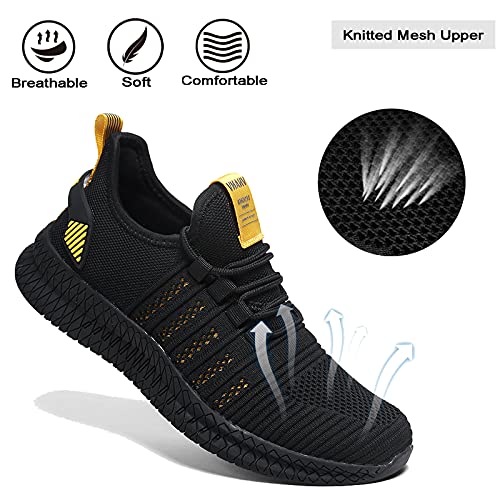 Heren Running Walking Tennis Trainers Casual Gym Atletische Fitness Sportschoenen - Mode Sneakers - Ligthweight-Comfortable-Working Outdoor Platte Schoenen - Jogging-Fitness Rood, Geel, 42.5 EU