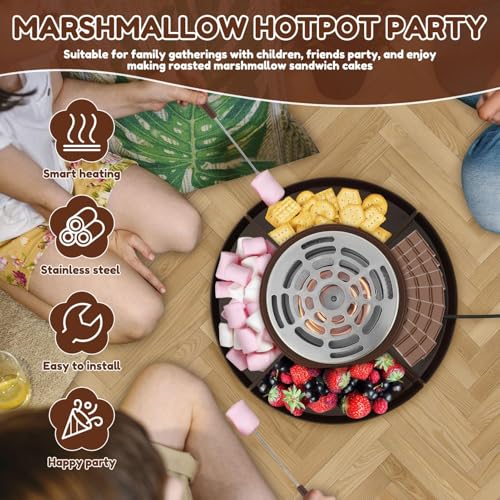 Elektrisches Schokoladenfonduetopf-Set mit 4 Dippgabeln, 4 abnehmbaren Tabletts, flammenloser Tischheizer, S'Mores Maker, für Marshmallows, Schokolade, Cracker