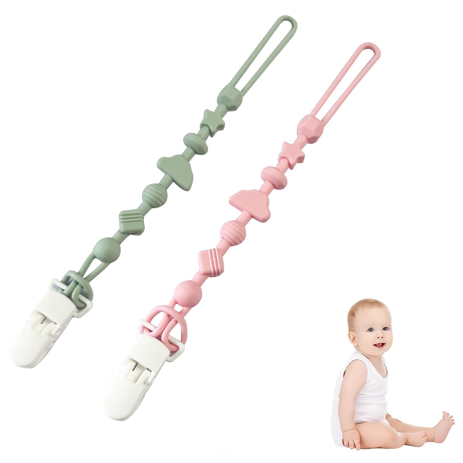 2 PCS Pacifier Holder Chain for Baby, Silicone Pacifier Clip and Baby Pacifier Holder, Secure Attachment for Strollers and Cribs, Ideal for Infants, Portable Pacifier Storage Solution-image-19