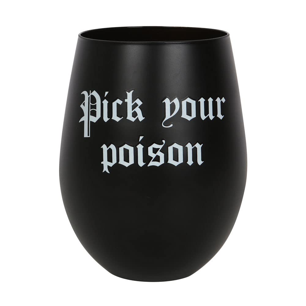 Something Different Striking Black Pick Your Poison Stemless Wine Glass - Gothic Theme with White Text, 500ml Capacity - Ideal for Witches and Wizards
