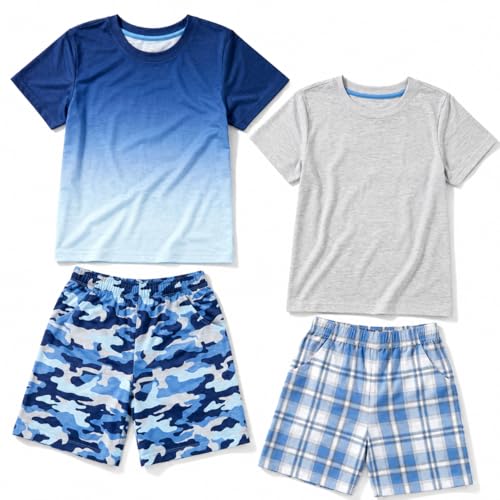 US Angels Boys Pajamas Set- 4-Piece PJs Boys Sleepwear Teens Kids Pajama Sizes 5-20 Grey