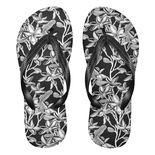 Maple Leaf Sketch Orange Branch Leaves Black Flip Flops for Beach Thong Sandals Anti-slip Lightweight Beach Slippers for Travel Summer Outdoor