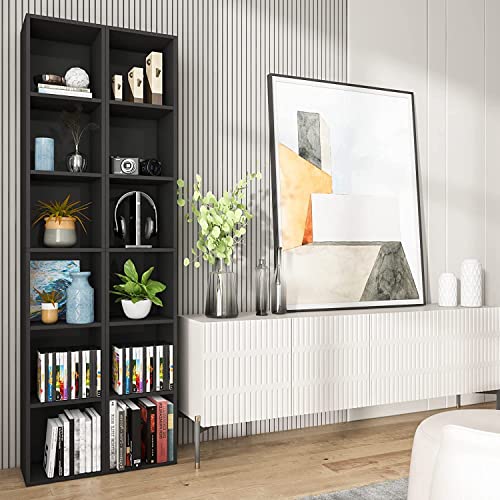 Hoffree 6-Tier Narrow Bookcase Tall Wood Bookshelf Cabinet Cube Organizer Book Shelves Display Storage Shelves Rack For Small Spaces Home Office Living Room - Black #TOP3