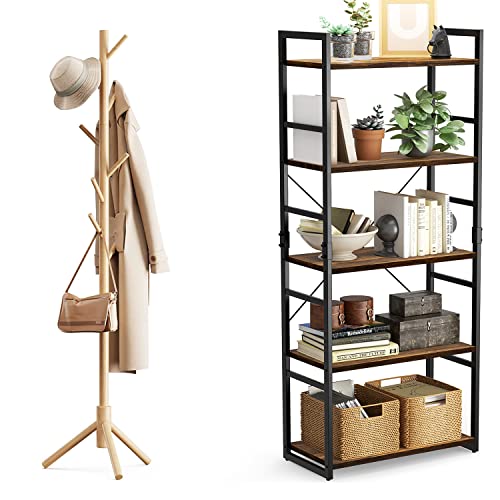 Pipishell Coat Rack And 5 Tier Bookshelf For Home Office #TOP11