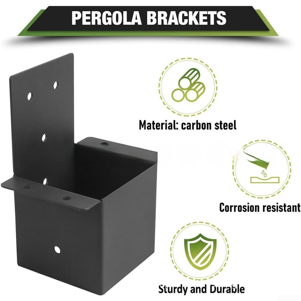 Set di staffe per pergola in acciaio zincato, per connettore a colonna per padiglione, con viti, kit di supporto in legno resistente, nero, 11 x 9 x 7 cm (4 pezzi)