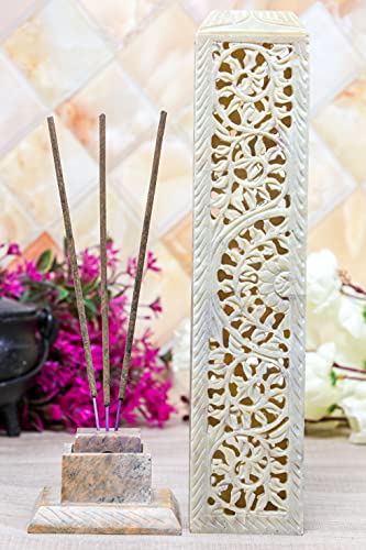 Crocon Handmade Incense Stick Holder Soapstone Flower Leaf Design Incense Tower Burner | Candle Stand Tea Light Holder | Office Decor Room Fragrance Decorative Kitchen Home Best Gift Size 7X7X28Cm #TOP13