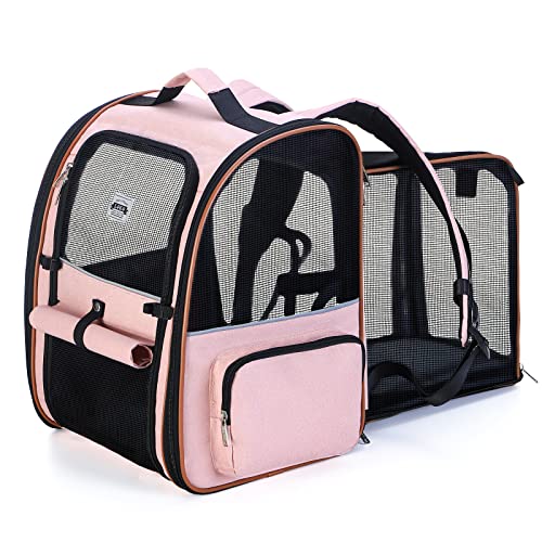 Lekespring Zaino per Cani Gatti Trasportino Espandibile,Pieghevole Cuccia Portatile Traspirante per Cani Piccoli Gatti Medi Fino a 8 KG con 4 Ingressi,per Viaggi Sia Lunghi Che Corti,Rosa