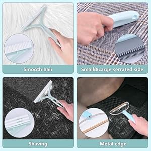   4-Packs-Pet-Hair-Remover-Set-Retractable-Carpet-Scraper-Rake-180Rotating-Dog-Shedding-Cleaner-ToolExtra-Wide-Metal-Edge-of-Pet-Hair-Remover-for-Embedded-Fur-Removal-from-CarpetStair-or-Rug