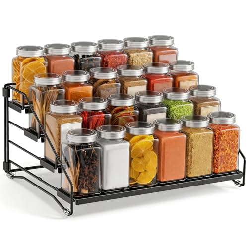 JSUOEO 4 Etagen Gewürzregal Stehend, Einstellbar Metall Gewürzständer Ohne Bohren Spice Rack...