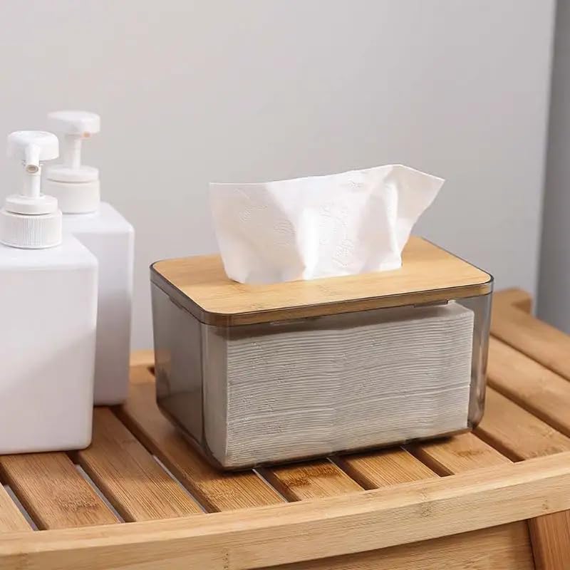 Miniatura 5 de Caja de pañuelos para el hogar, contenedor de almacenamiento de toallas de papel, tapa de bambú, servilleta, decoración ecológica de madera para