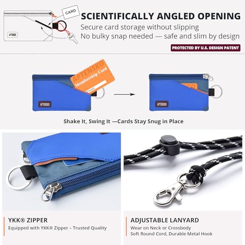 Image of RFID Blocking Travel Wallet with Adjustable Lanyard, Small Nylon Zipper Pouch and Badge Holder for ID, Credit Cards, Cash, Keys, Commuters (Blue+SlateBlue)