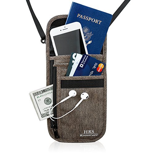 HRS Neck Wallet RFID Blocking Concealed Travel Pouch & Passport Holder