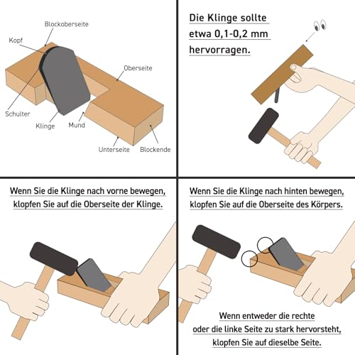 SUIZAN Kanna Japanischer Handhobel 42mm - Professionelle Kleine Holzhobel Blockhobel Holzbearbeitungswerkzeuge