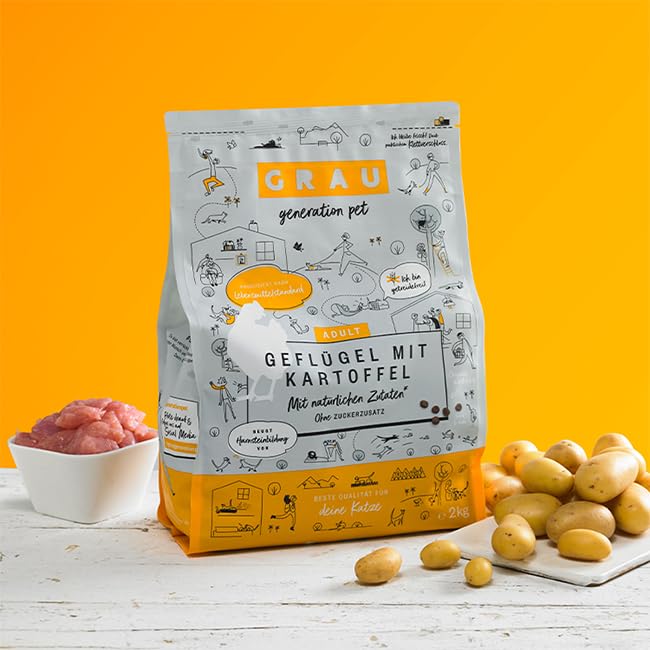 GRAU – das Original – Trockenfutter für Katzen - Geflügel mit Kartoffel, 1er Pack (1 x 2 kg), getreidefrei, für Erwachsene Katzen