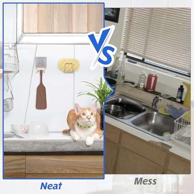 2Pcs Stainless Steel Sponge Holder for Kitchen Sink, Adhesive Kitchen Sink Caddy Sponge Holder, Sponge Drying Rack Dish Scrubber Holder for Dishcloth Scrub Brush Storage Hanger Accessories