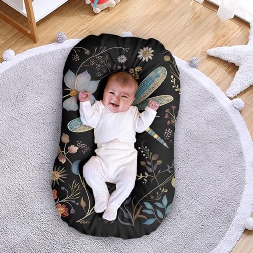 Image of ZOUTAIRONG Flower Dragonfly Bassinet Sheet Set Snug Fitted Cradle Fitted Sheets Stretchy Ultra Soft for Oval Rectangle Hourglass Bassinet Mattress Unisex Boy Girl Black
