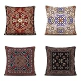 Shozhoo Impermeables Mandala Fundas de Cojín 80x80cm Funda Almohada Suave Oscuro Cojines Exterior Sillas Jardin para Oficina Jardín Cama Sofá Banco Interior o Exterior Juego de 4 Funda Cojin U-4853